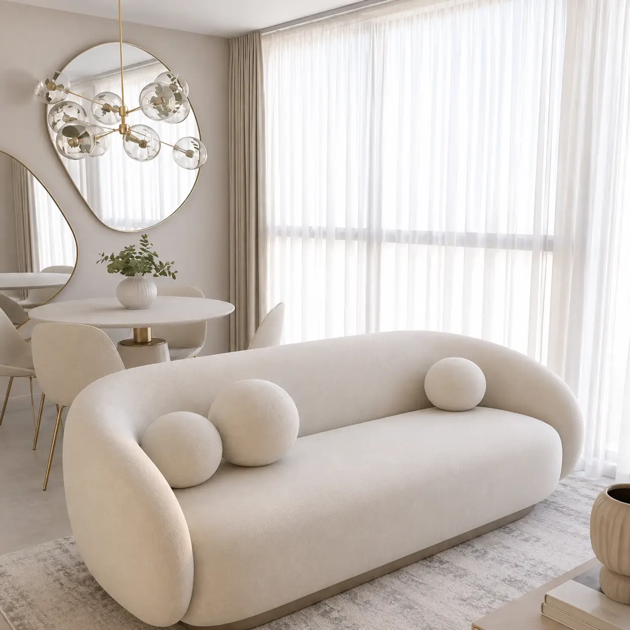 Curved Boucle Sofa