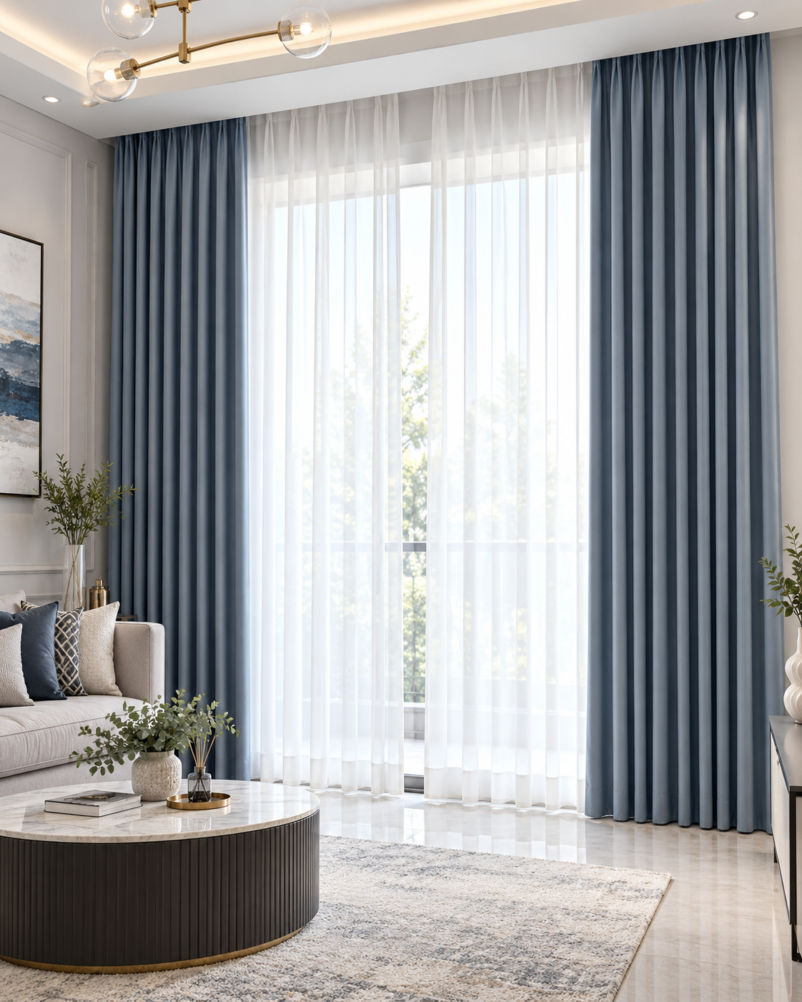 Luxury wave curtain installation